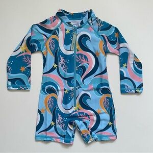 Mott50 x Maisonette Mini Taylor Baby Unisex LongSleeve Sunsuit, Ocean Candy Wave